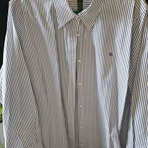 Lauren Ralph Lauren White and Navy Vertical Stripe Button-Up Blouse